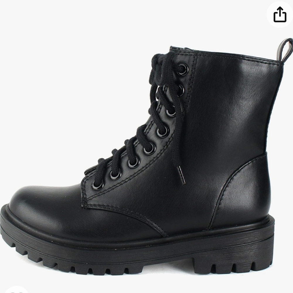 Lug Sole Combat Ankle Bootie Lace up w/Side Zipper